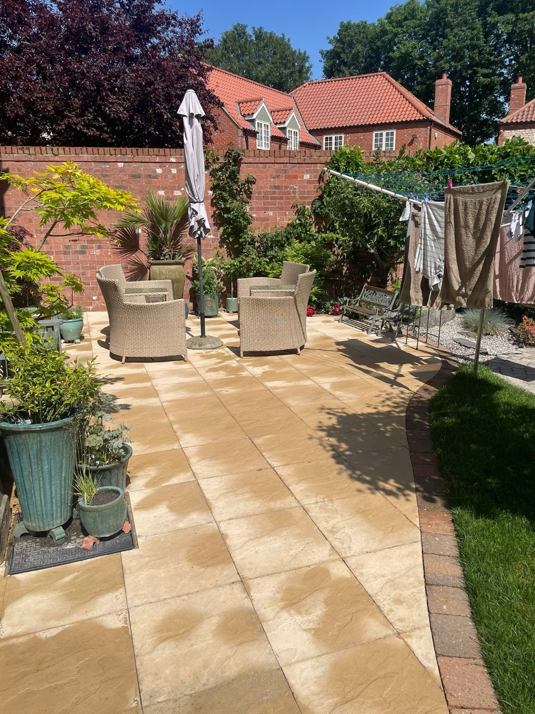 Restored patio with garden furniture