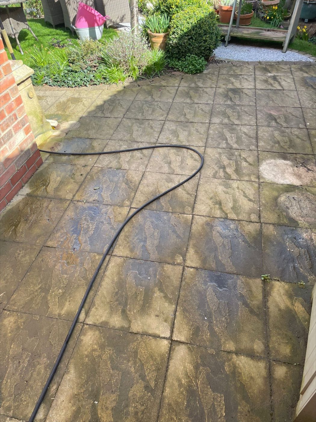 Dirty patio before cleaning